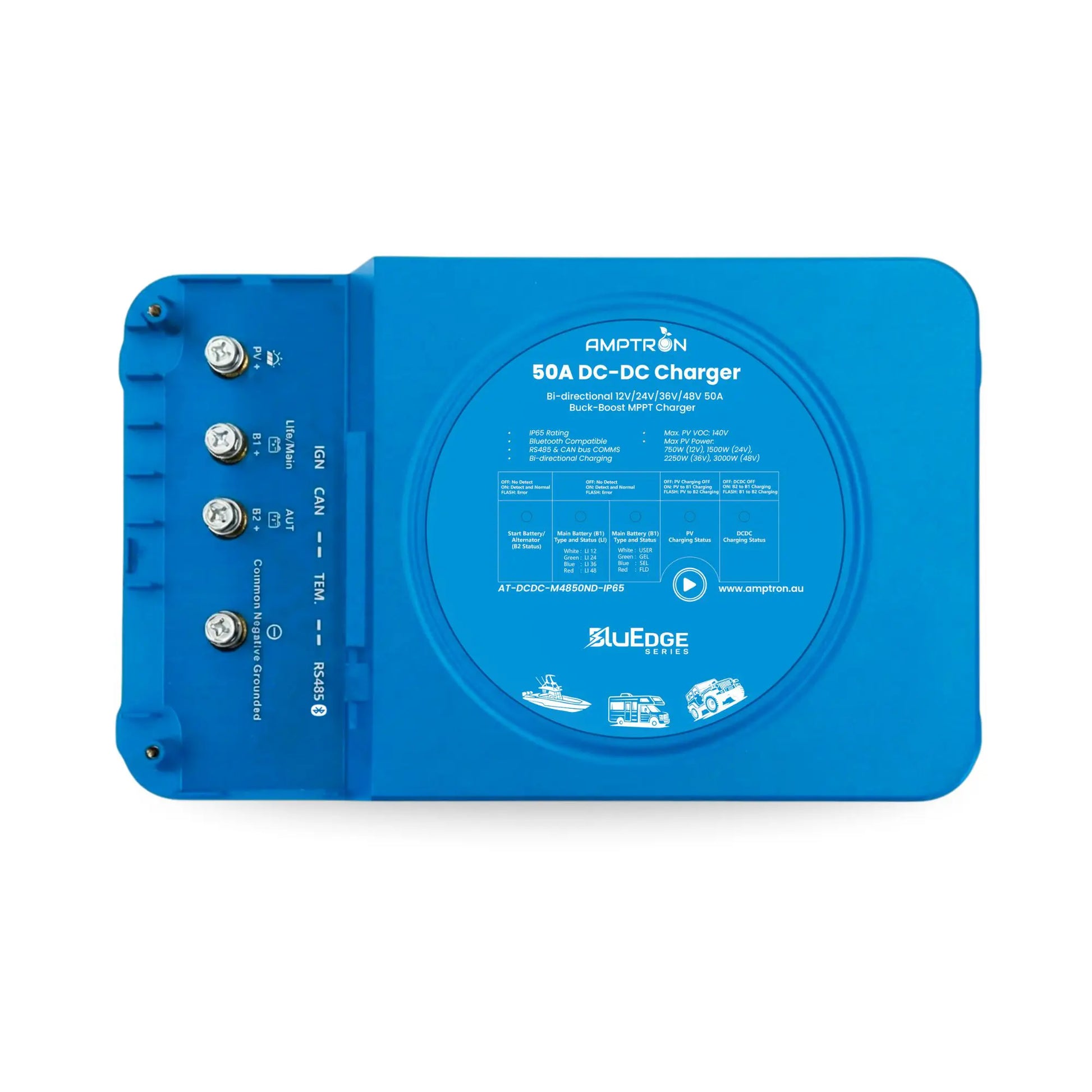Amptron BluEdge 50A Smart DC-DC Charger 12V-48V Bi-Directional MPPT IP65