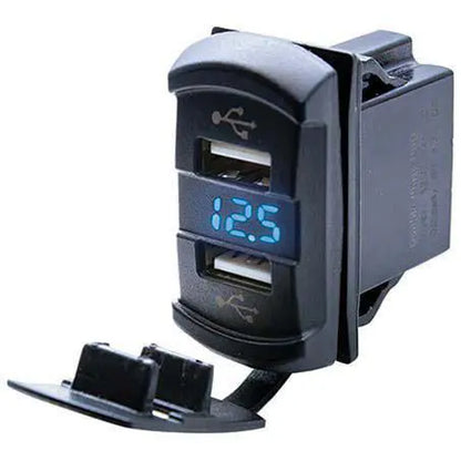 Drivetech 4x4 Dual USB Socket with Voltmeter 12/24V Panel Mount DT-11025