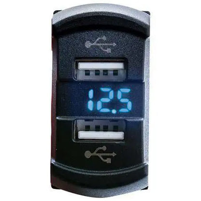 Drivetech 4x4 Dual USB Socket with Voltmeter 12/24V Panel Mount DT-11025