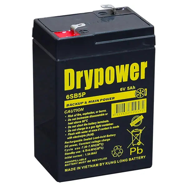 Drypower 6SB5P 6V 5Ah Sealed Lead Acid AGM Battery