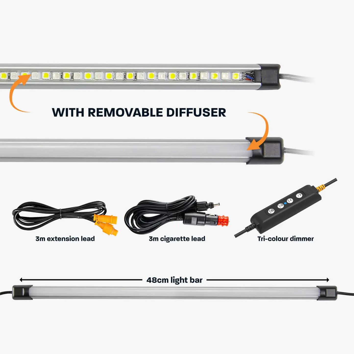 Hardkorr 48cm Tri-Colour LED Light Bar Kit with Diffuser