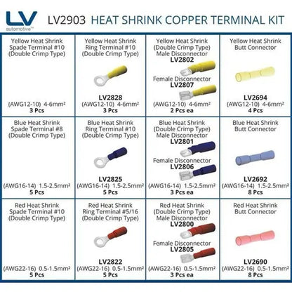 LV Heatshrink Terminal Kit – 62 Piece, 3:1 Shrink Ratio