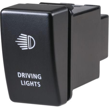 Holden Style Sealed Push Switch Off/On SPDT 12V Blue LED Illuminated Driving Lights Symbol (Contacts Rated 3A @ 12V)