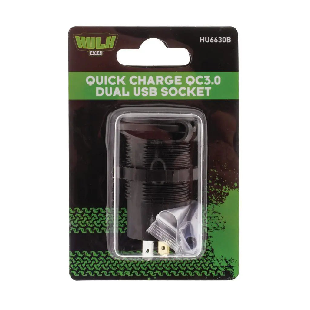 Hulk 4x4 Quick Charge QC3.0 Dual USB Socket - Panel-Mount (12/24V)