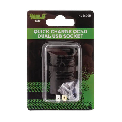 Hulk 4x4 Quick Charge QC3.0 Dual USB Socket - Panel-Mount (12/24V)