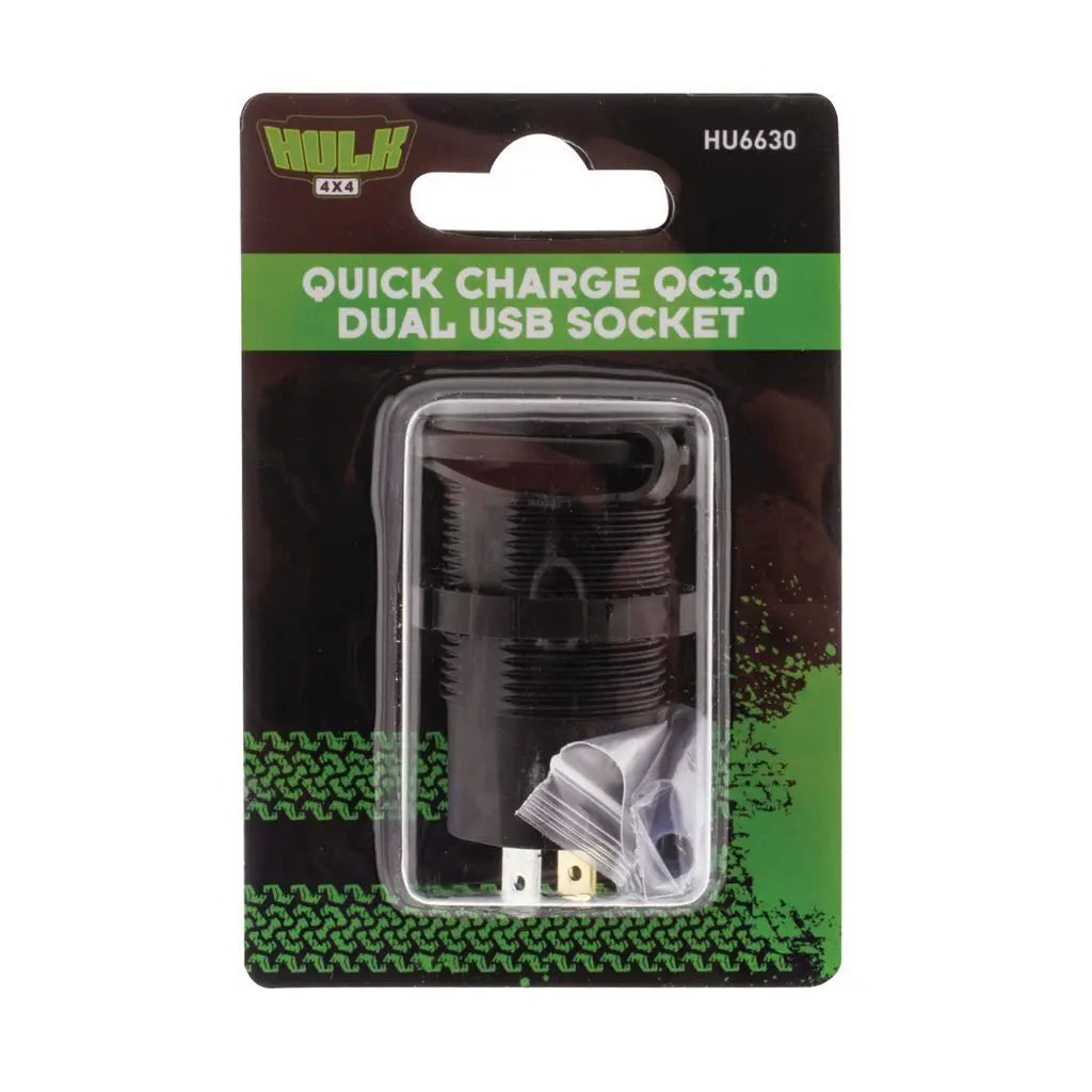 Hulk 4x4 Quick Charge QC3.0 Dual USB Socket – Panel-Mount (12/24V)