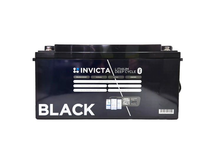 Invicta Black 12V 200Ah LiFePO4 Battery with Bluetooth - High-Performance Deep Cycle