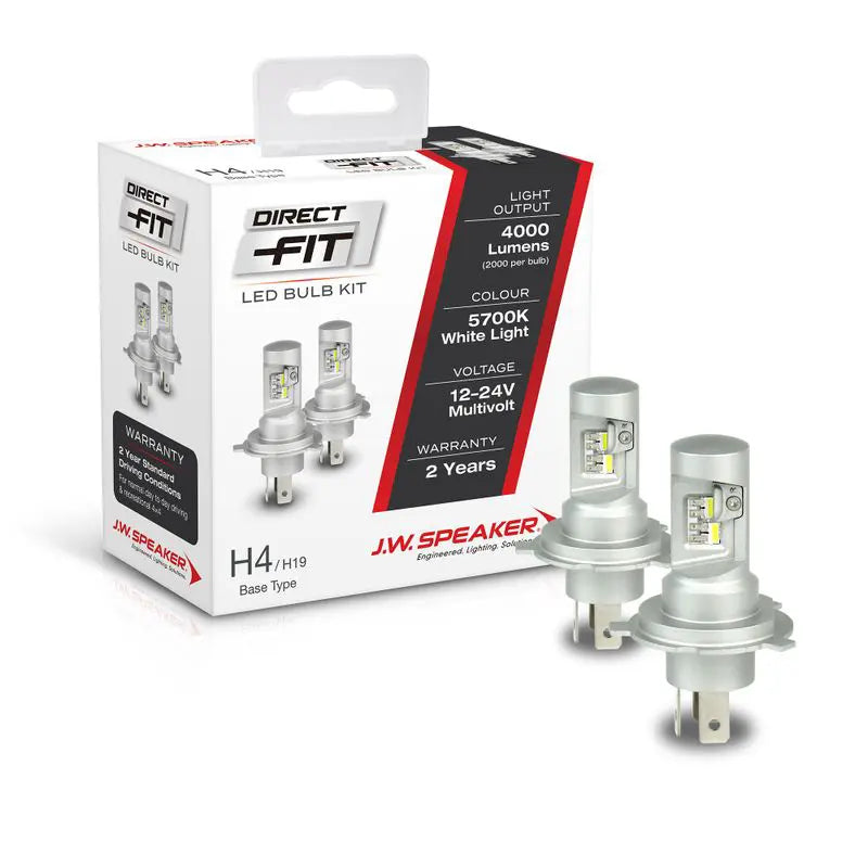 JW Speaker 999004 H4/H19 Direct Fit 12V/24V LED globe kit with two 5700K bulbs