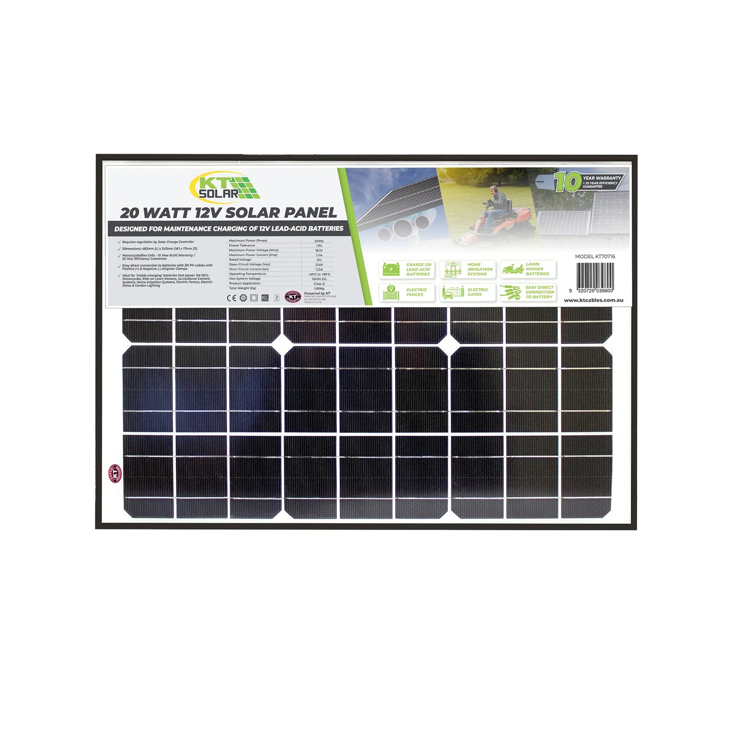 KT Solar KT70716 20W 12V Monocrystalline Single Cell Solar Panel