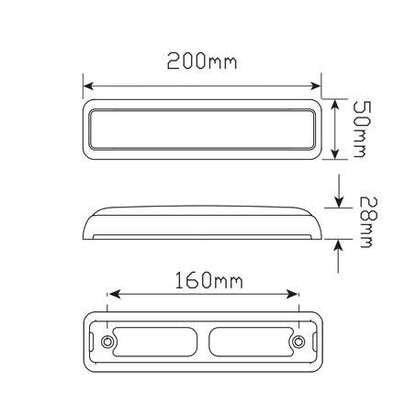 LED 12/24V Stop Tail Light With Black Bracket 200x50mm