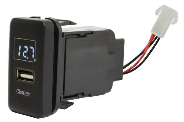 LV Automotive 12V Dual USB Charger Socket with Digital Voltmeter Panel Mount