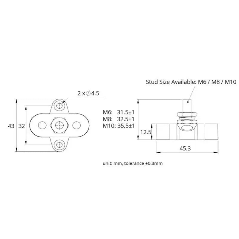 M6X31.5mm Power Post 48V/100A S/S Stud & Washer Nylon & Fibreglass Base