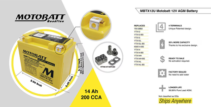 MBTX12U Motobatt 12V AGM Battery