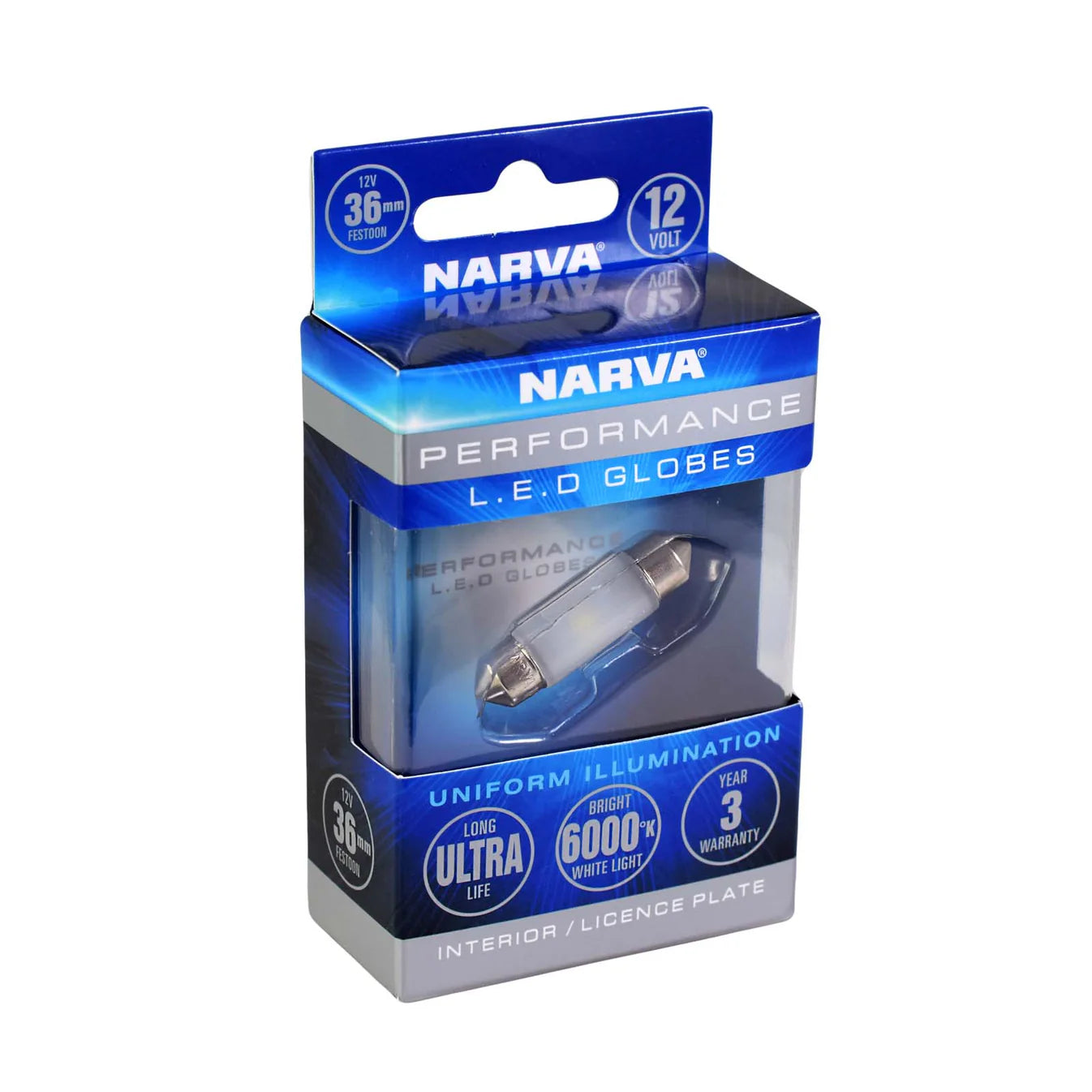 Narva LED Festoon Globe 36mm 12V White Twin Pack (18212BL)