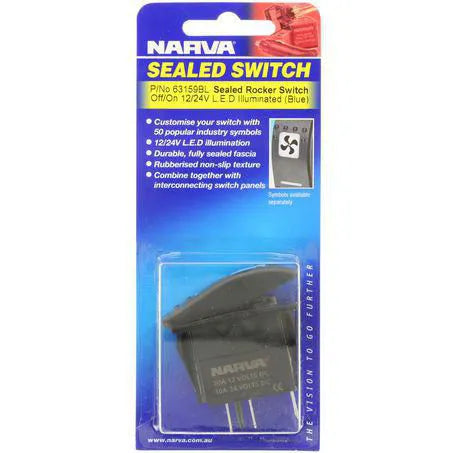Narva Sealed Rocker Switch Off/On SPST 12V/24V Blue LED - 20A (63159BL)