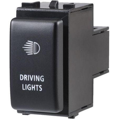 Nissan Style Sealed Push Switch Off/On SPDT 12V Blue LED Illuminated Driving Lights Symbol (Contacts Rated 3A @ 12V)