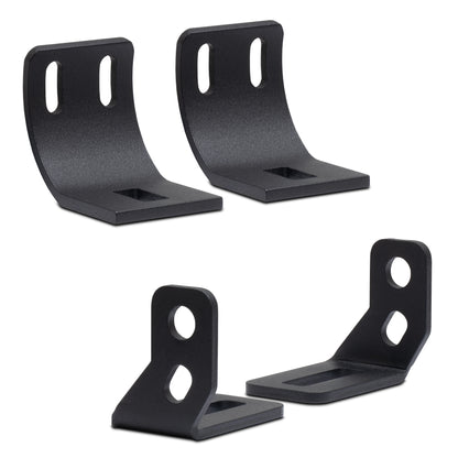 Four black metal brackets for the Noxsolis 21" LED Slimline Light Bar - Flood Beam - 8,640 Lumens NX802 on a white background
