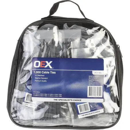 OEX Black Nylon Cable Tie Assortment 1000 Piece UV Resistant (ACX1325)