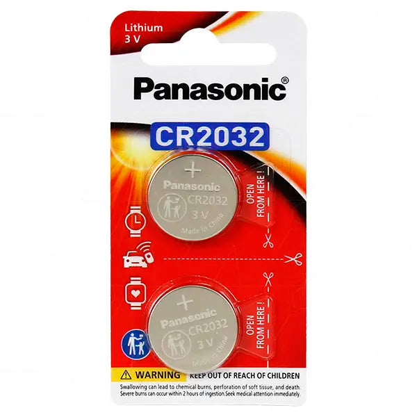 Panasonic CR2032 Lithium Coin Cell Batteries 3V - 2 Pack