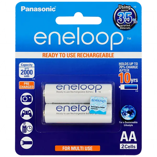 Panasonic Eneloop AA 2000mAh NiMH Rechargeable Batteries - 2 Pack (BK-3MCCE/2BA)
