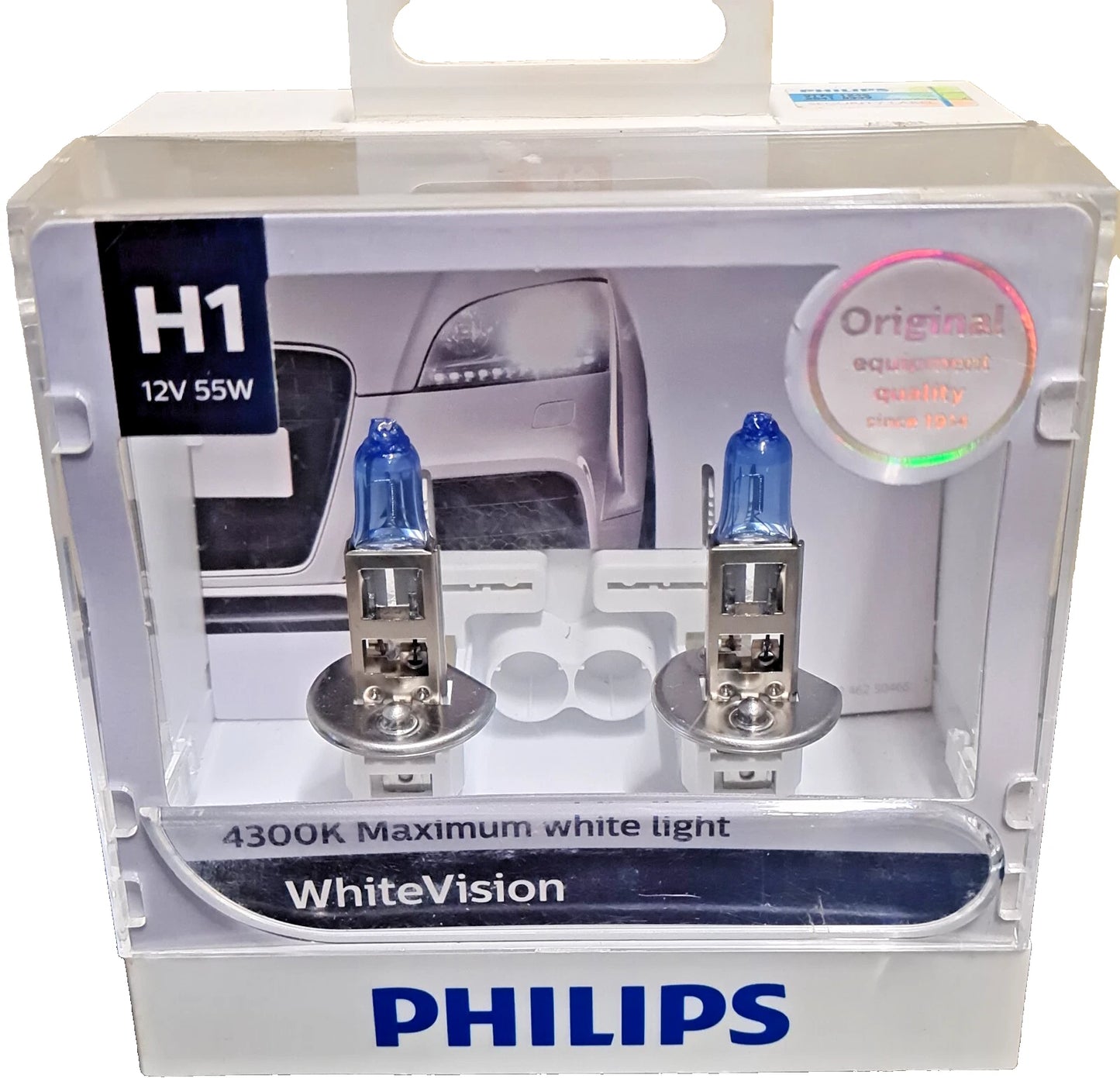 Philips WhiteVision H1 12V 55W Headlight Globes Twin Pack 12258WHVS2