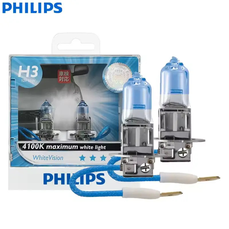Philips WhiteVision H3 12V 55W Headlight Globes Twin Pack 12336WHVS2