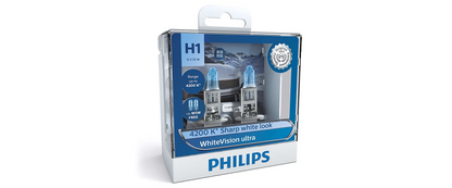 Philips WhiteVision Ultra H1 12V 55W Headlight Globes 4200K Twin Pack 12258WVUSM