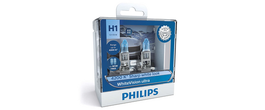Philips WhiteVision Ultra H1 12V 55W Headlight Globes 4200K Twin Pack 12258WVUSM