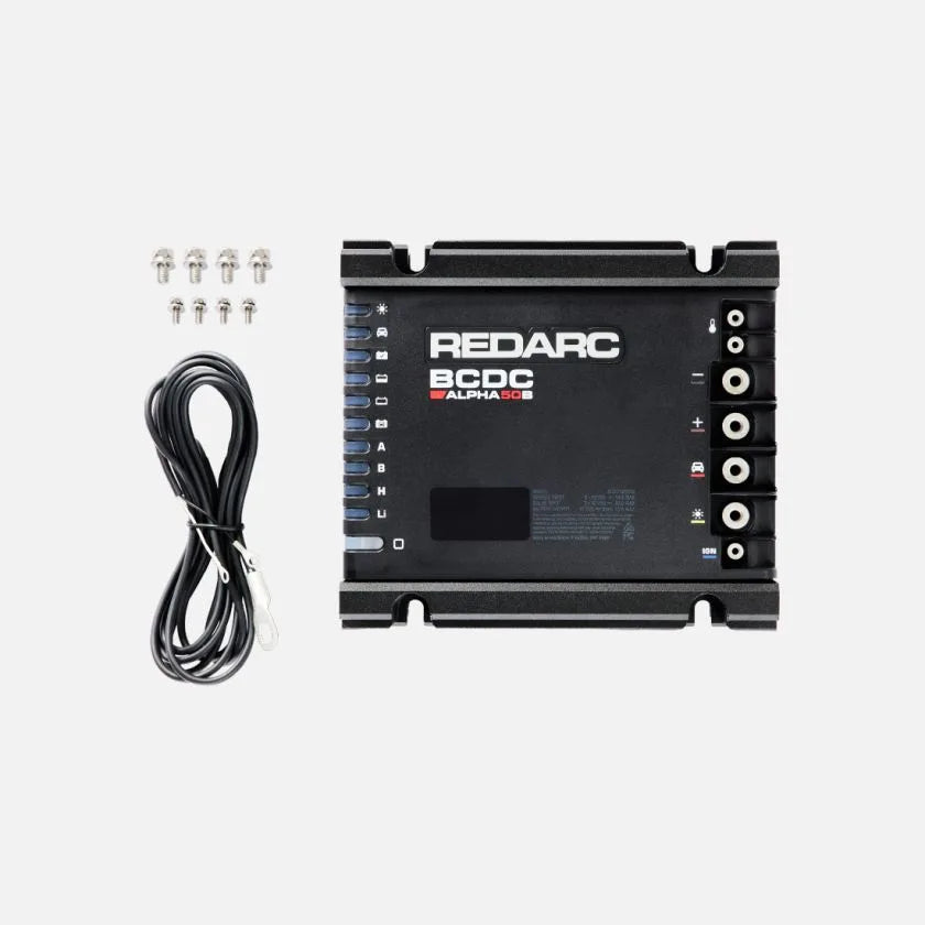 REDARC BCDC Alpha DC electronic device with cable on a white background